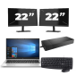 HP EliteBook 835 G7 - AMD Ryzen 3 Pro 4450U - 13 inch - 8GB RAM - 256GB SSD - Windows 10 Home + 2x 22 inch Monitor