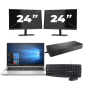 HP EliteBook 835 G7 - AMD Ryzen 3 Pro 4450U - 13 inch - 8GB RAM - 256GB SSD - Windows 10 Home + 2x 24 inch Monitor