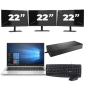 HP EliteBook 835 G7 - AMD Ryzen 3 Pro 4450U - 13 inch - 8GB RAM - 256GB SSD - Windows 10 Home + 3x 22 inch Monitor