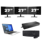 HP EliteBook 840 G8 - Intel Core i7-11e Generatie - 14 inch - 16GB RAM - 256GB SSD - Windows 11 Home + 3x 27 inch Monitor