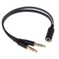 Audio Jack 3.5mm Y-Splitter M/F, Stereo+Microfoon, platte kabel, zwart, oa  iPhone/Samsung headset