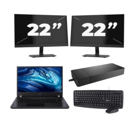 Acer TravelMate P214-54 - Intel Core i3-12e Generatie - 14 inch - 16GB RAM - 256GB SSD - Windows 11 Home + 2x 22 inch Monitor
