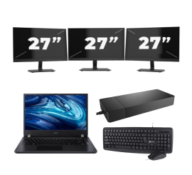 Acer TravelMate P214-54 - Intel Core i3-12e Generatie - 14 inch - 16GB RAM - 256GB SSD - Windows 11 Home + 3x 27 inch Monitor