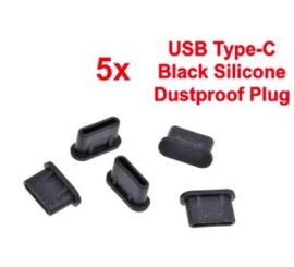 5* Siliconen anti-stof pluggen voor USB Type-C Port, kleur Zwart*